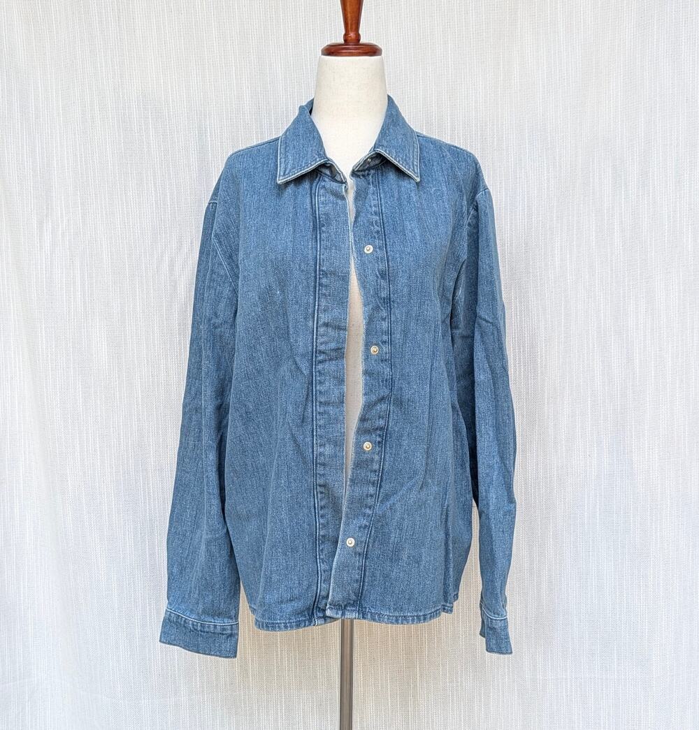 Non Blue Denim Long Sleeve Snap Shirt Track Jacket Washed, size M